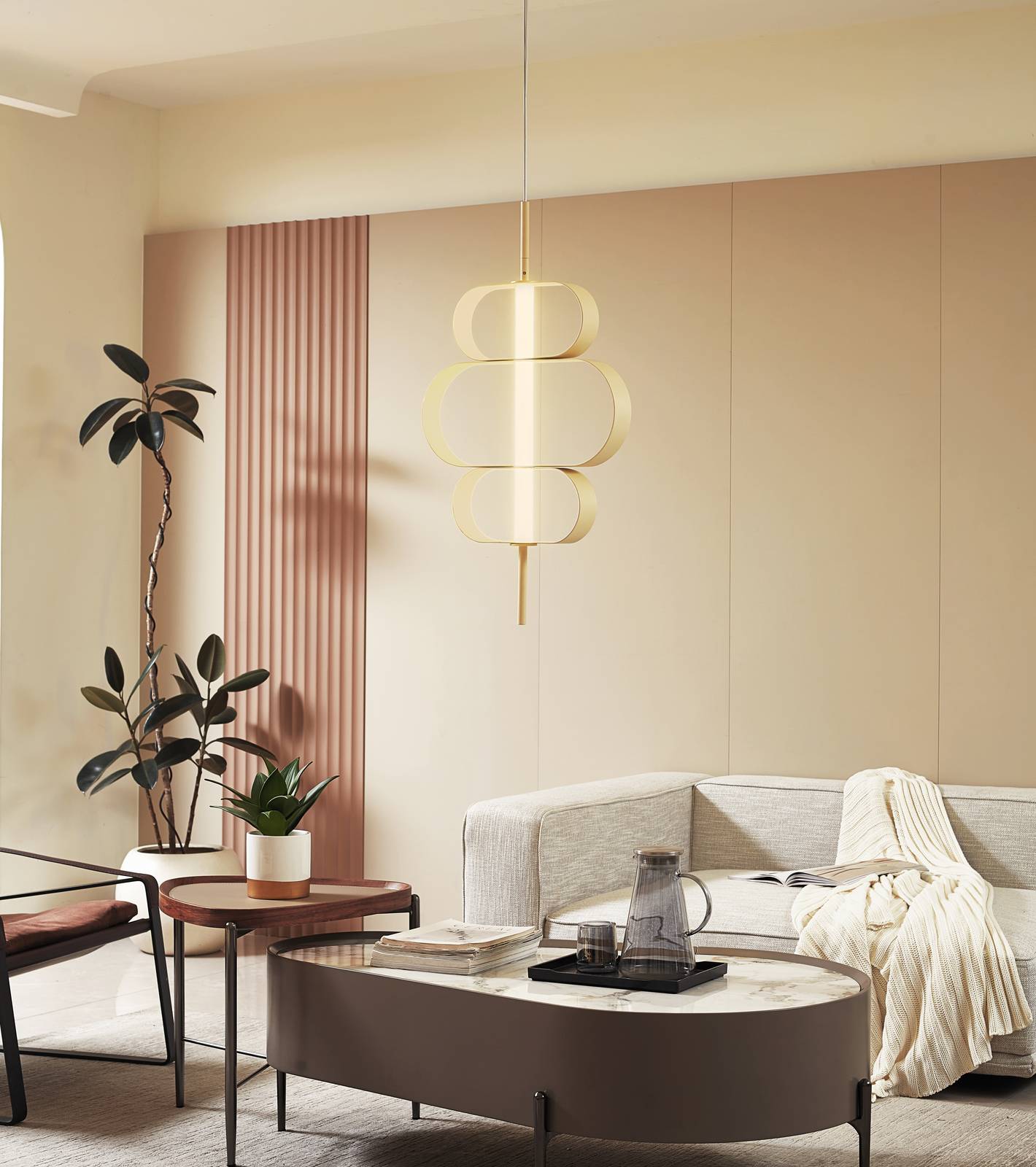 Lampa wisząca Lucande LED Audrina, beżowa, metal, ściemniana