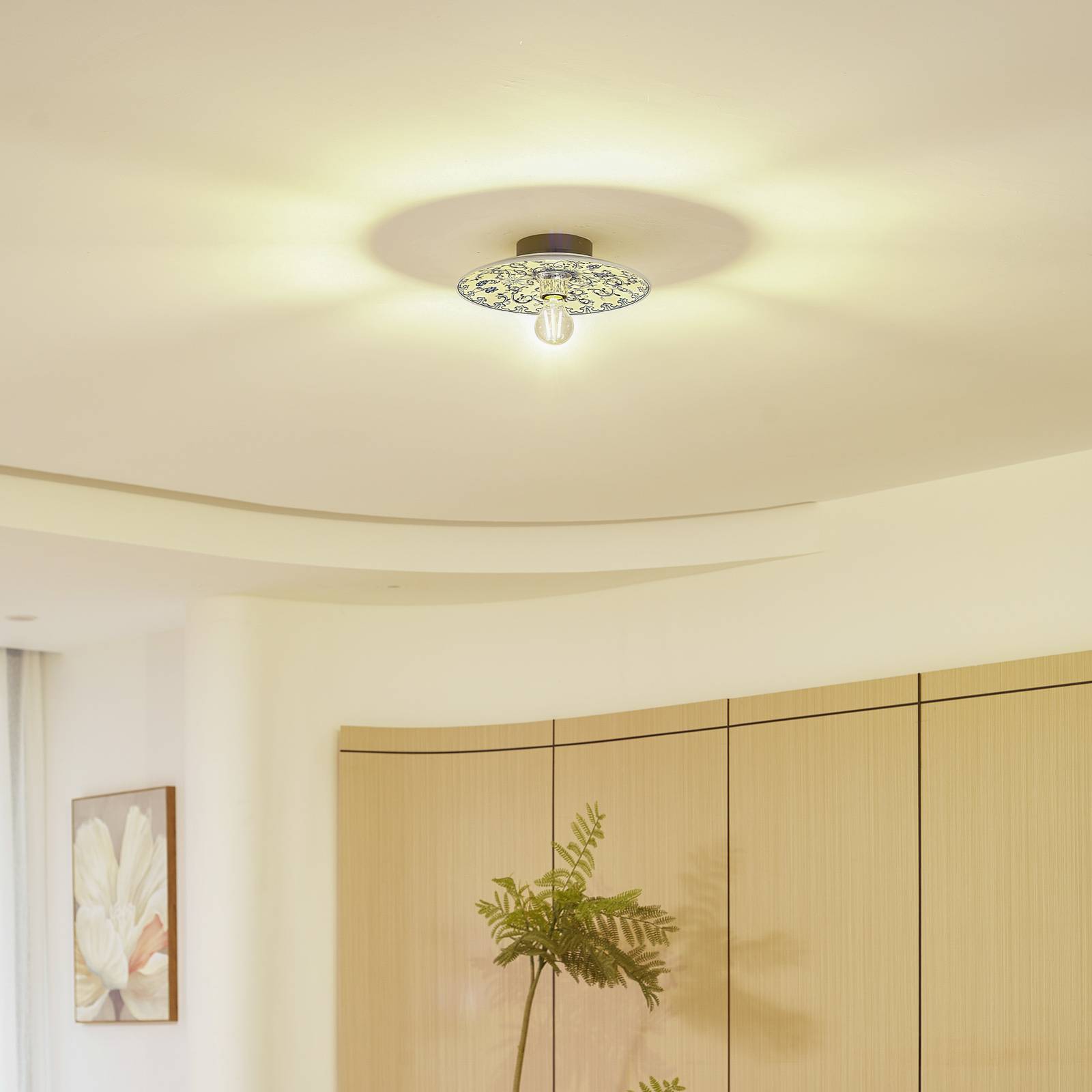 Kinkiet Lucande Faelira, niebiesko-biały, ceramiczny