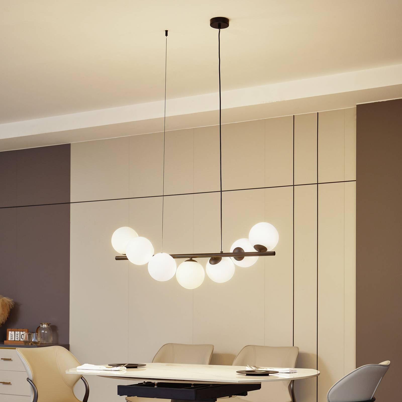 Lampa wisząca Lucande Isandro, czarny / opal, 7-punktowa