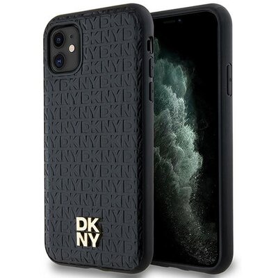 Oryginalne Etui IPHONE 11 / XR DKNY Hardcase Leather Monogram Pattern Metal Logo MagSafe (DKHMN61PSHRPSK) czarne