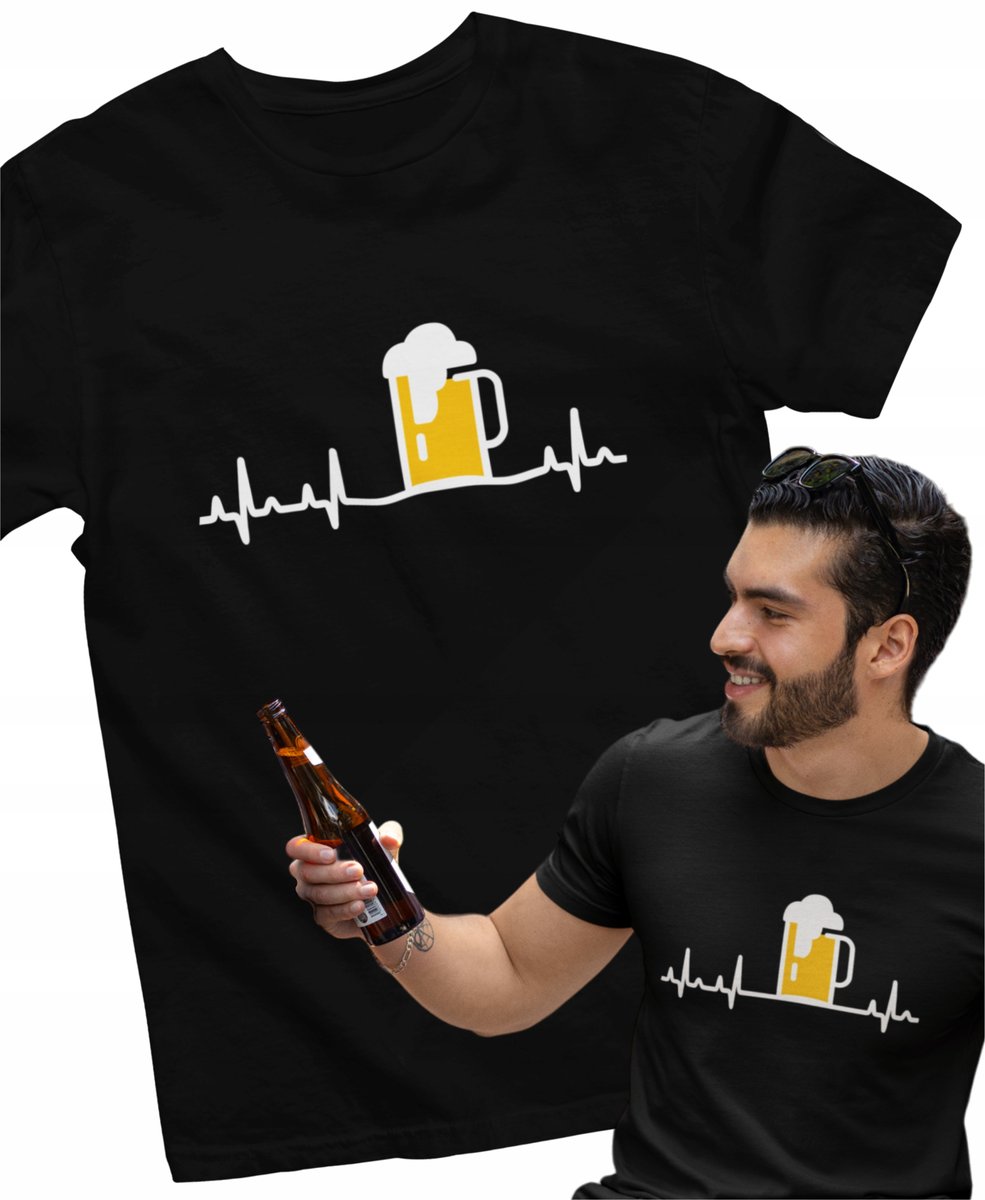 Męska koszulka dla Wędkarza Super prezent dla Taty dla Przyjaciela na Urodziny Śmieszna koszulka z napisem EKG Piwo XXL