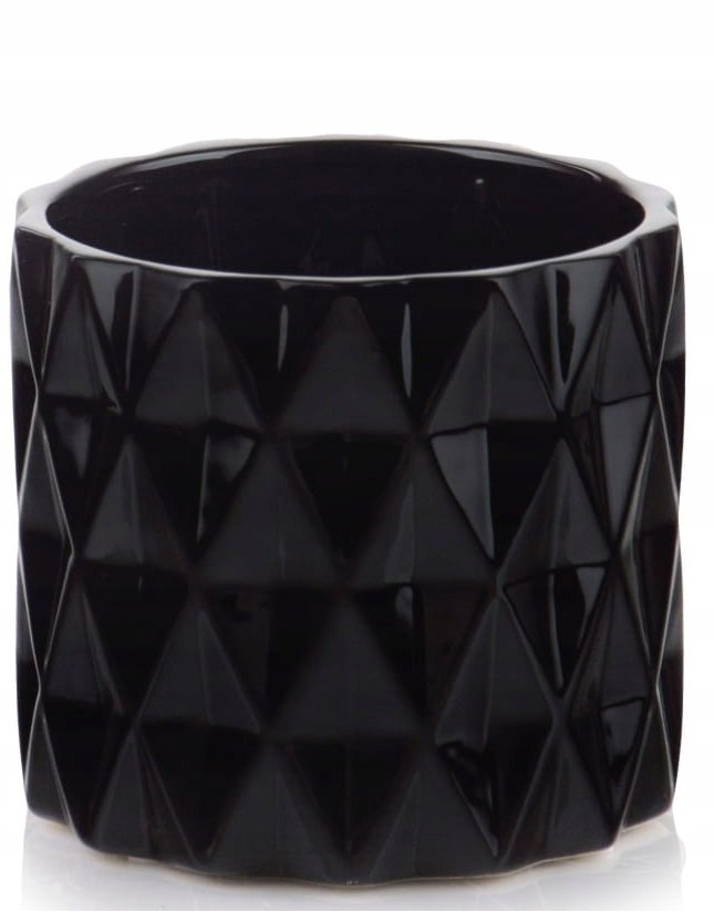 Doniczka okrągła czarna ceramiczna h 12 cm Ø 13 strukturalna szkliwiona
