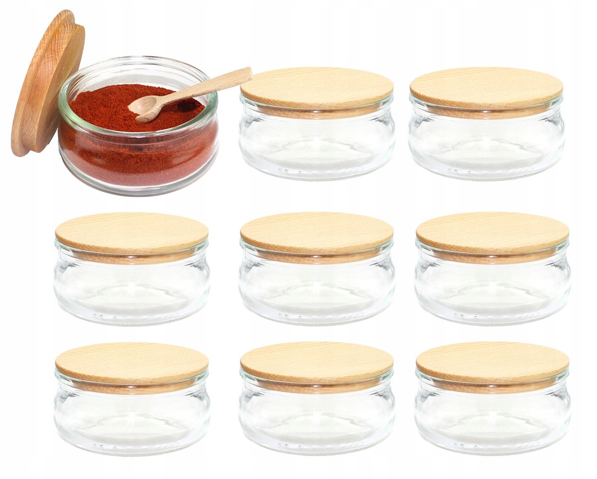 9x Pojemniki na przyprawy słoiczki na przyprawy 210ml z pokrywką + łyżeczka