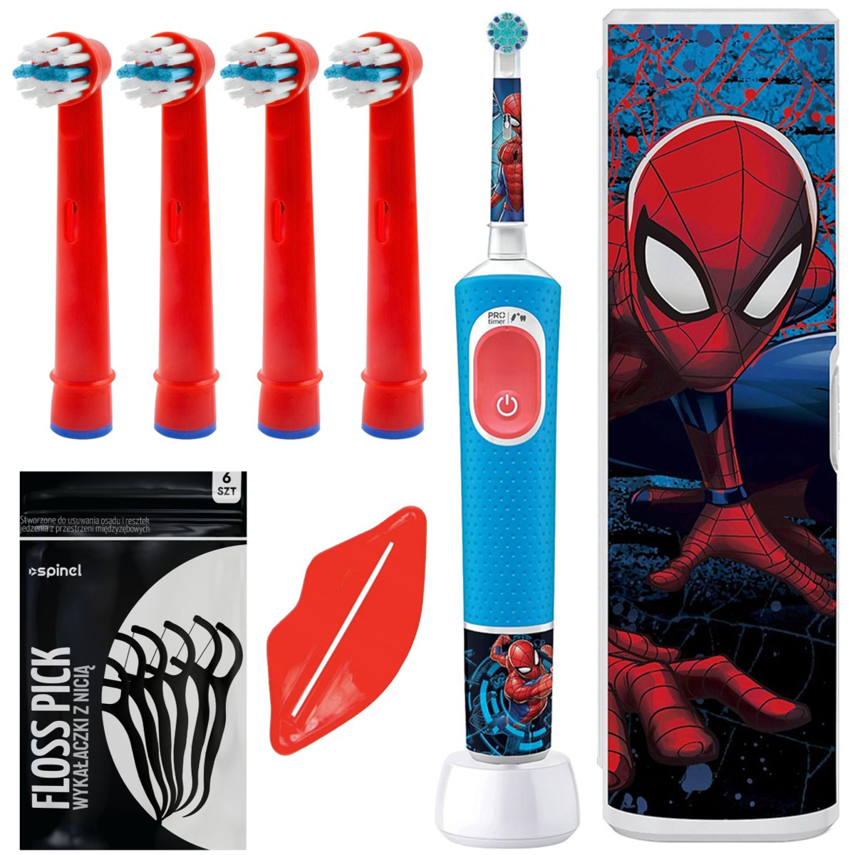Szczoteczka Oral-B Vitality Pro 103 Spiderman + etui + 4 końcówki zamienne i akcesoria