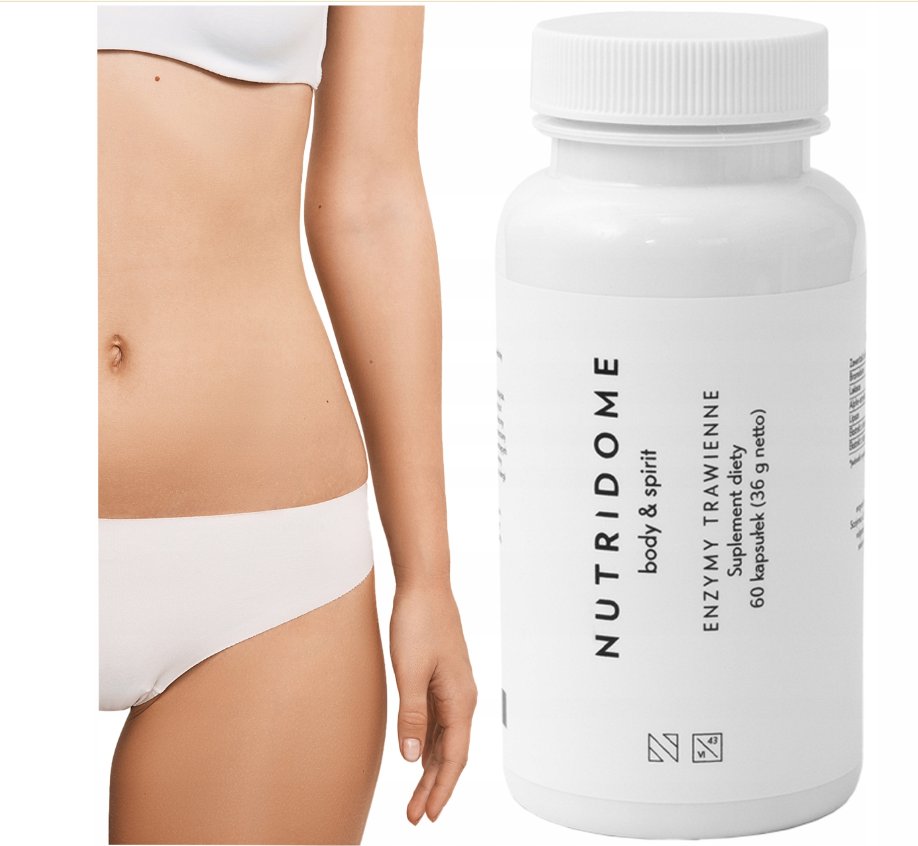 Enzymy trawienne bromelaina, laktaza, alpha-amylaza, lipaza suplement diety Nutridome 60 szt.