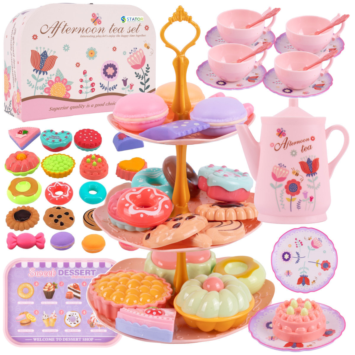 SERWIS KAWOWY Z FILIŻANKAMI DLA DZIECI w walizce czajnik taca 38 elem. Z970