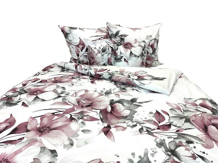 Pościel bawełniana 160x200 lux 1219-4 biała duże kwiaty