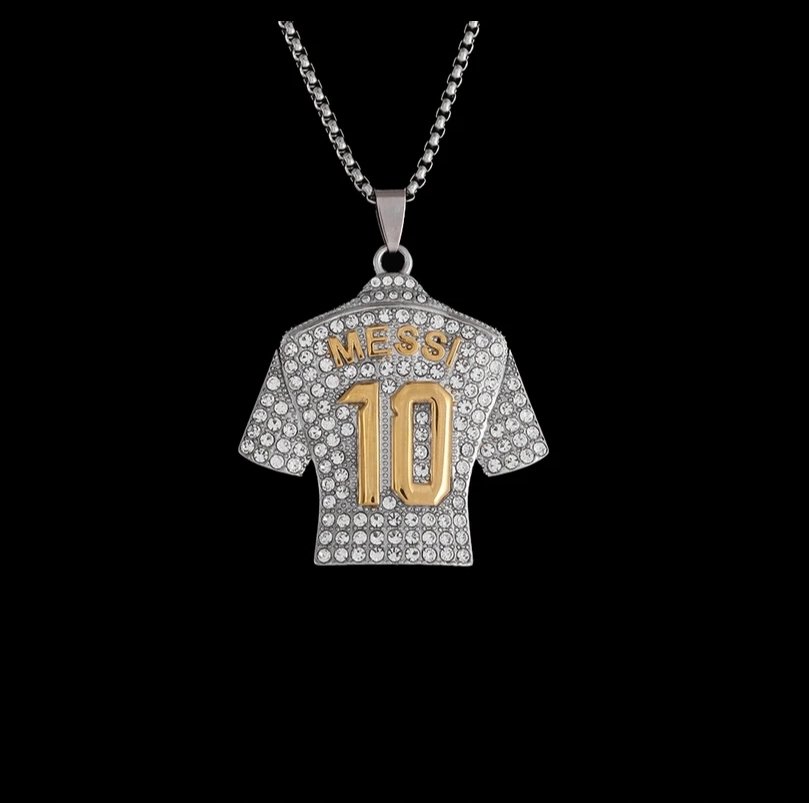 Naszyjnik wisiorek koszulka Lionel Messi 10 Goat srebrny prezent streetwear