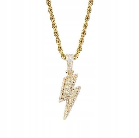 Naszyjnik wisiorek chain piorun błyskawica złoty iced out streetwear drip