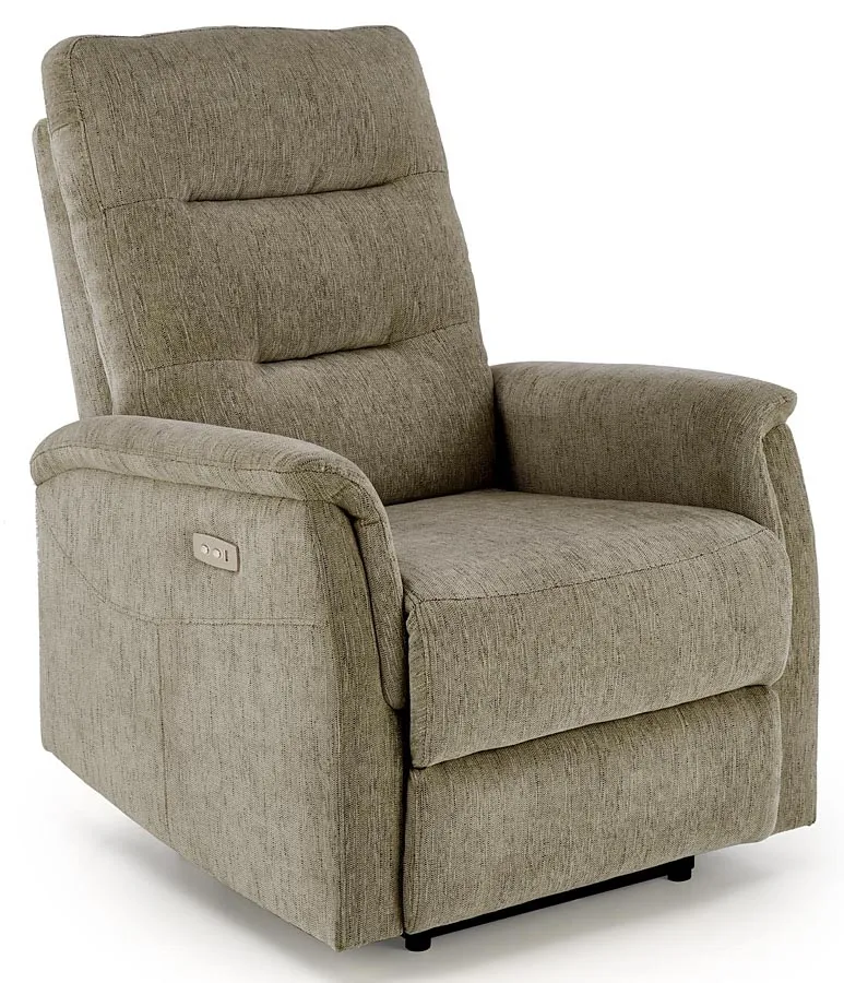 Oliwkowy rozkładany fotel z podnóżkiem i usb - Rasati