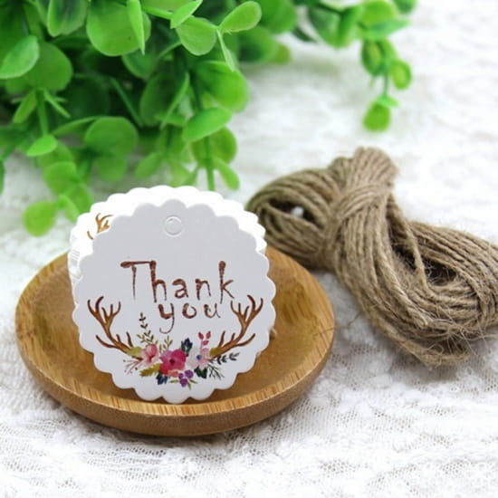 [07171] Papierowe metki ze  sznureczkiem w kwiaty THANK YOU 2szt