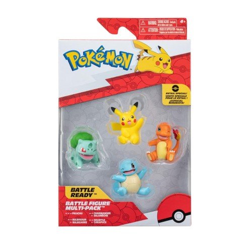 Pokemon 4 Figurki Bitewne CHARMANDER SQUIRTLE BULBASAUR PIKACHU PKW2977