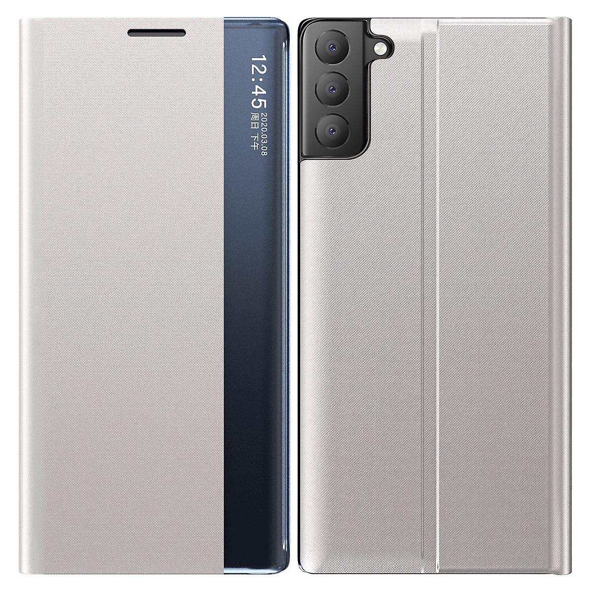 Dla Samsung Galaxy S21 FE View Etui na telefon z okienkiem Skórzana powłoka ochronna zapobiegająca upadkowi z podstawką Szary Style B Samsung Galax...