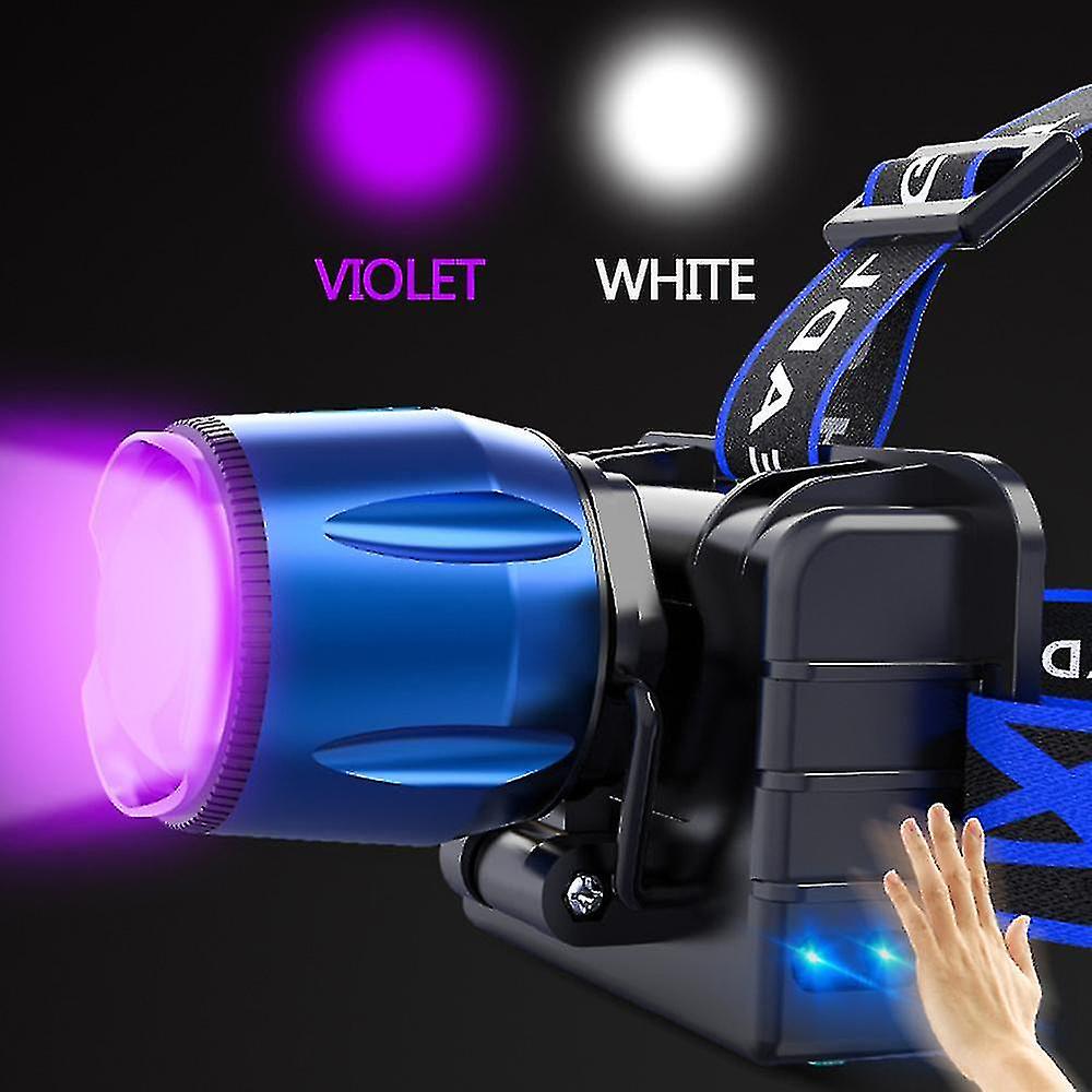 Najmocniejszy reflektor 85000lm T6 Led Uv Zoomable Sensor Akumulatorowa latarka czołowa USB ze światłem UV / białym światłem