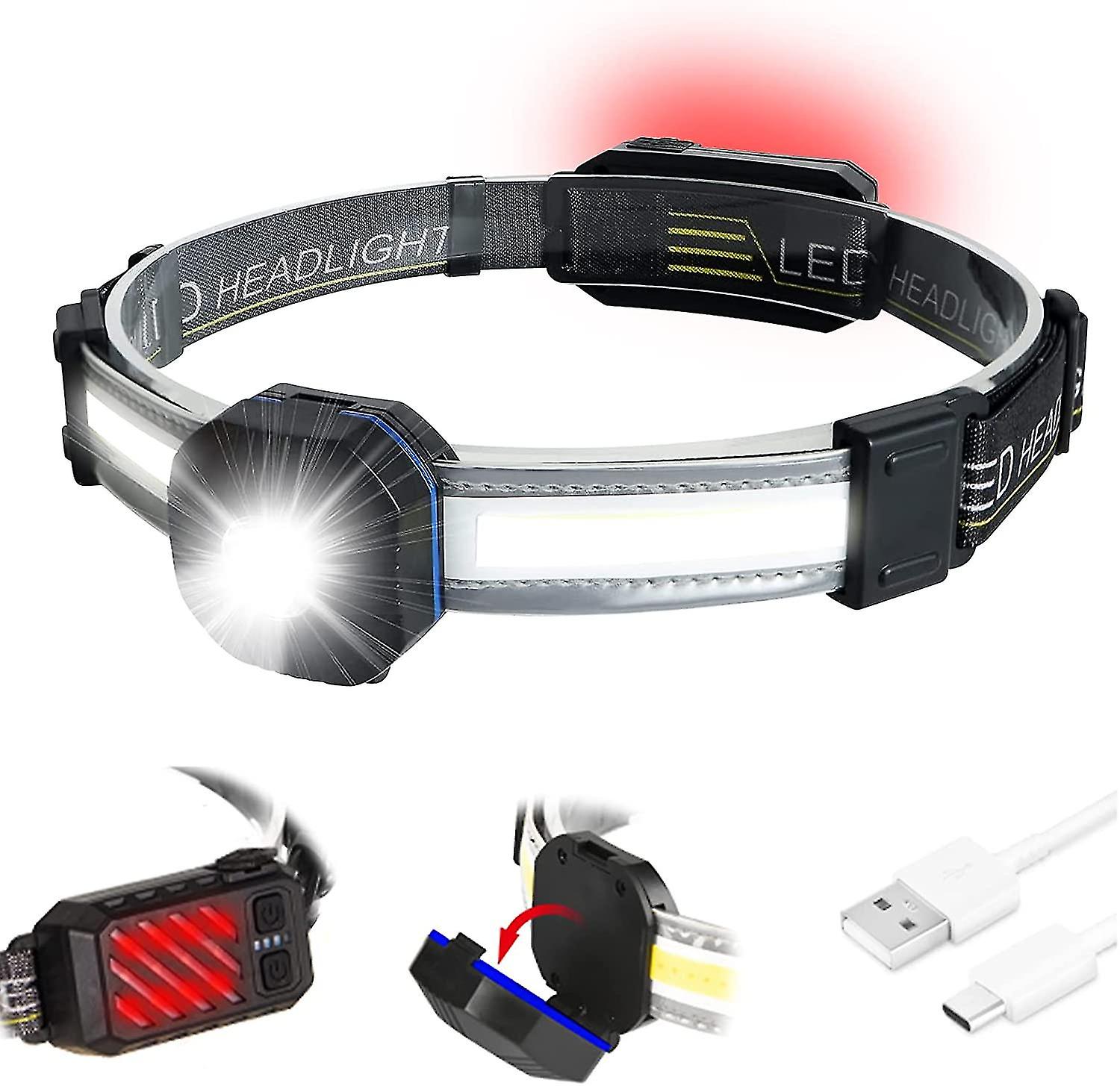 Reflektor przedni Światło tylne 10 trybów Lekki akumulator 500 lumenów 90 Regulowany reflektor Gobeam Wodoodporna latarka czołowa do Camping Hiking...
