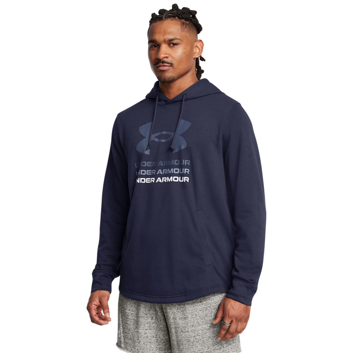 Męska bluza dresowa nierozpinana z kapturem Under Armour UA Rival Terry Graphic Hood - granatowa - UNDER ARMOUR