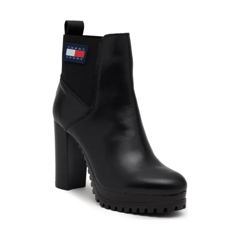 Tommy Jeans Skórzane botki NEW ESS HIGH HEEL
