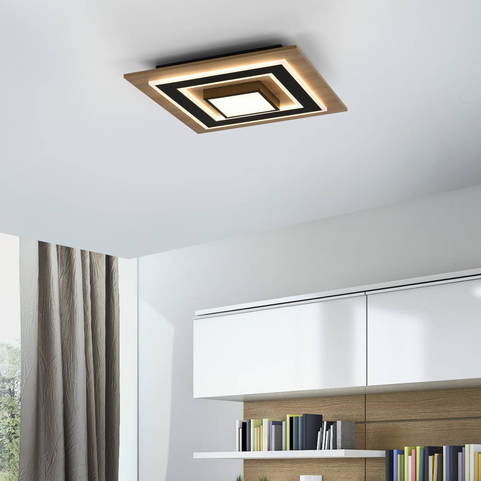 JUST LIGHT. Lampa sufitowa LED Tola, kątowa, 2-punktowa, drewno, 3000 K