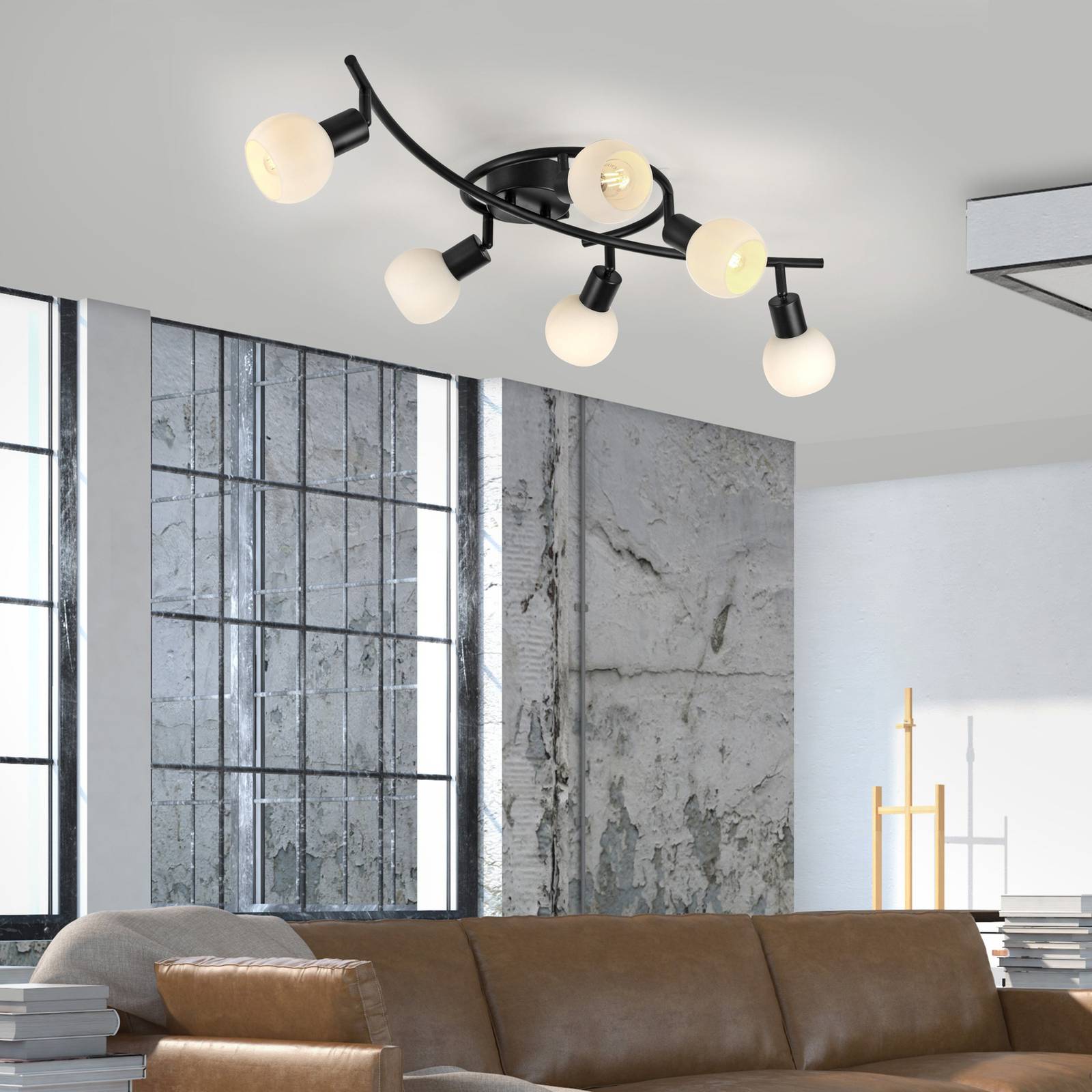 JUST LIGHT. Lampa sufitowa Loki, 6-punktowa, czarny, żelazo, szkło