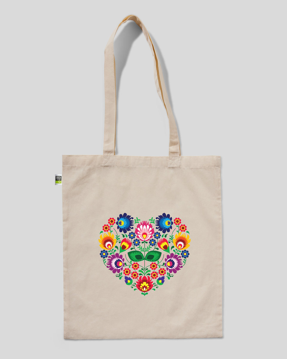TORBA BAWEŁNIANA NA ZAKUPY SERCE ŁOWICKIE Naturalny