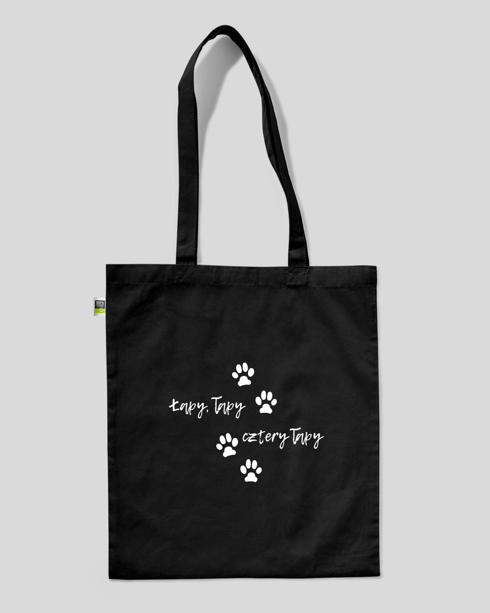 TORBA BAWEŁNIANA NA ZAKUPY CZTERY ŁAPY Czarny