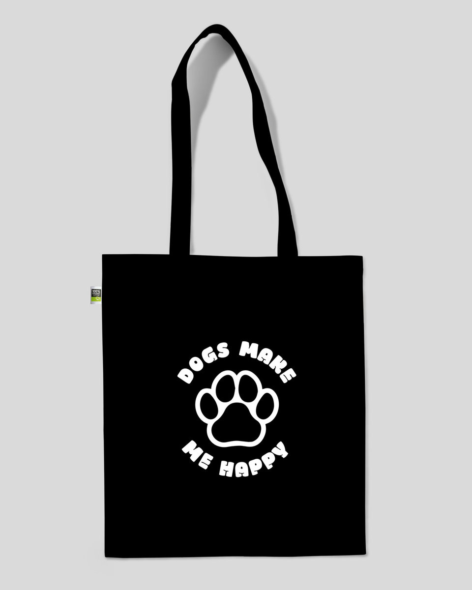 TORBA BAWEŁNIANA NA ZAKUPY DOGS MAKE ME HAPPY Czarny