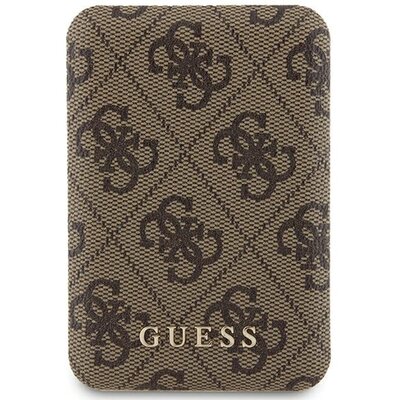 Guess Powerbank indukcyjny 15W GUPB5FP4EMGW 5000mAh brązowy/brown 4G Leather Metal Logo MagSafe