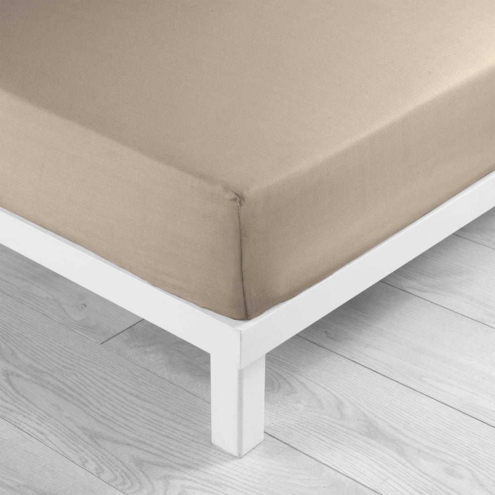 Jasnobrązowe bawełniane prześcieradło z gumką 160x200 cm Lina – douceur d'intérieur