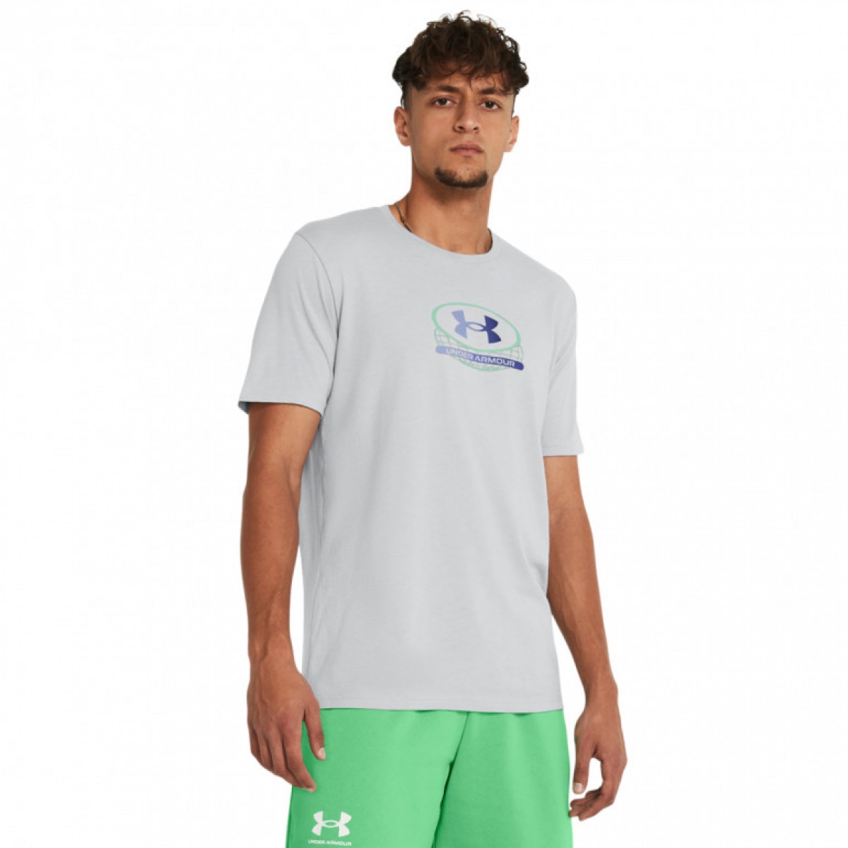 Męski t-shirt z nadrukiem Under Armour UA Global Lockertagg SS - szary - UNDER ARMOUR