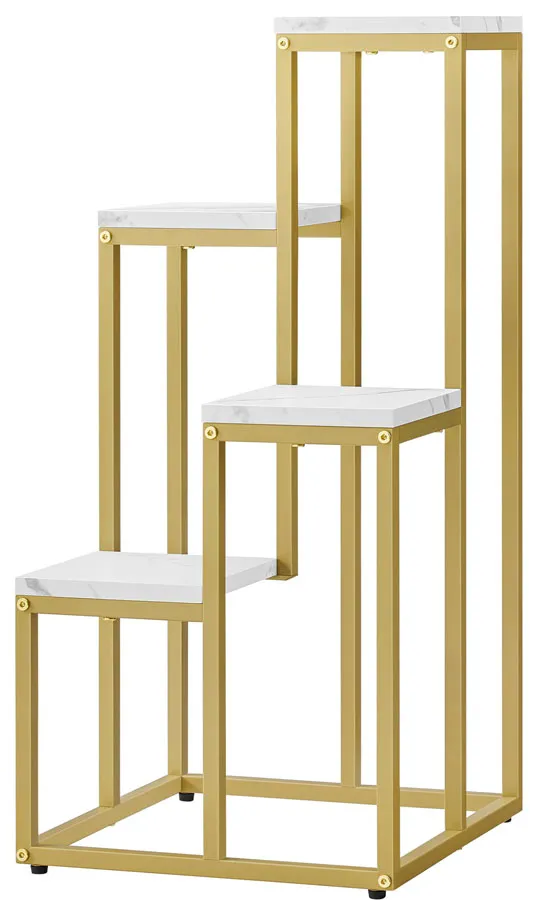 Regał na kwiaty z 4 półkami marmurowy + złoty - Atis