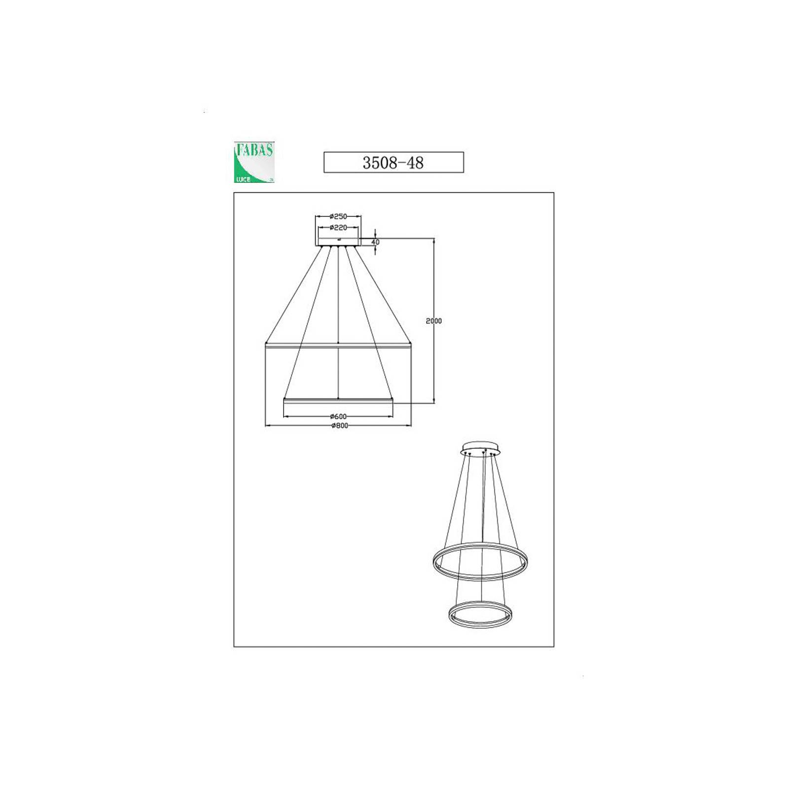 Fabas Luce Lampa wisząca LED Giotto, Ø 80 cm, 2-punktowa, czarna