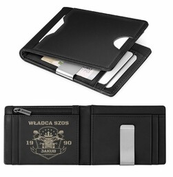Smart portfel skórzany z grawerem w kolorze czarnym dla motocyklisty na urodziny