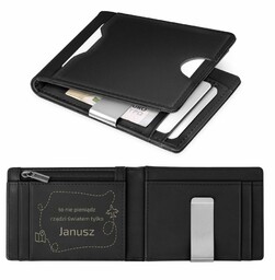Smart portfel skórzany z grawerem w kolorze czarnym dla podróżnika na imieniny