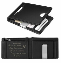 Smart portfel skórzany z grawerem w kolorze czarnym dla chłopaka męża narzeczonego na walentynki rocznicę
