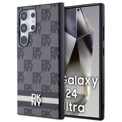 Oryginalne Etui SAMSUNG GALAXY S24 ULTRA DKNY Hardcase Leather Checkered Mono Pattern & Printed Stripes (DKHCS24LPCPTSSK) czarne