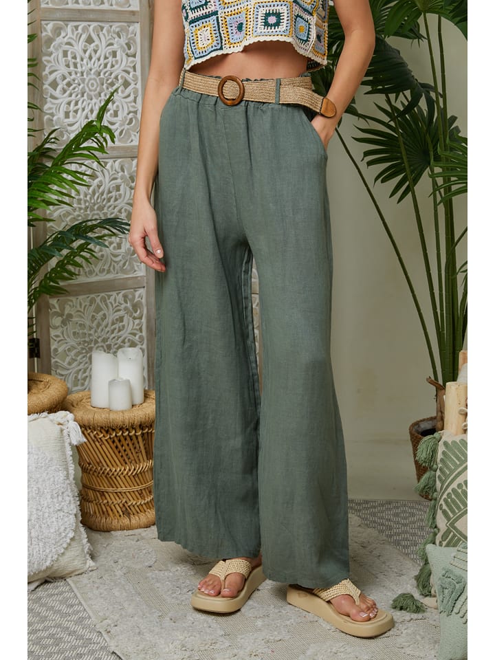 Lin Passion Lniane spodnie w kolorze khaki