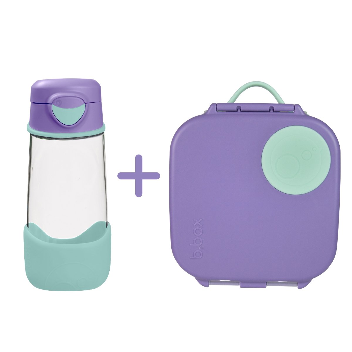 B.Box, Zestaw Sportowa butelka tritanowa 450 ml, Lilac Pop + Mini Lunchbox, Lilac Pop, b.box