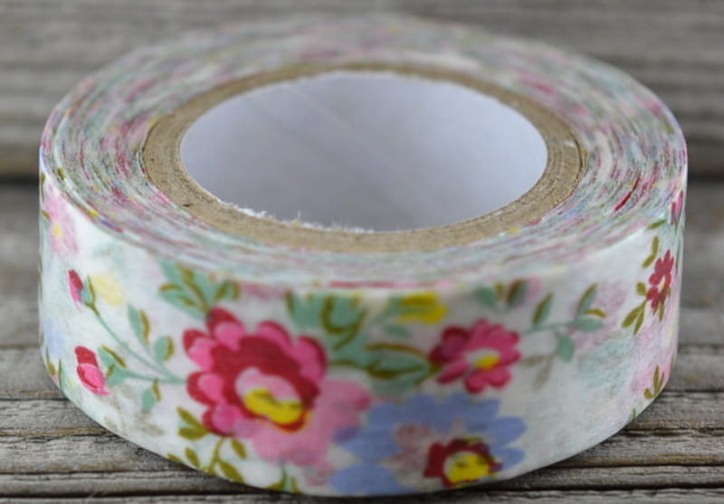 [60604] Taśma papierowa washi tape biała w kwiaty