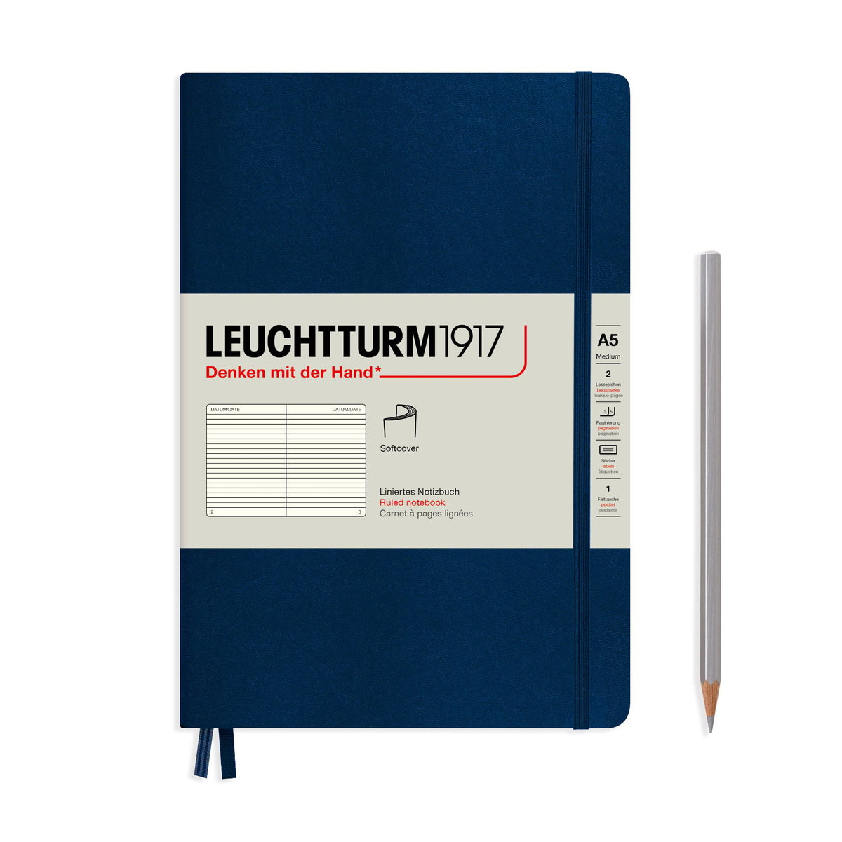 Notatnik Leuchtturm1917 Medium A5, miękka oprawa, linie, granatowy