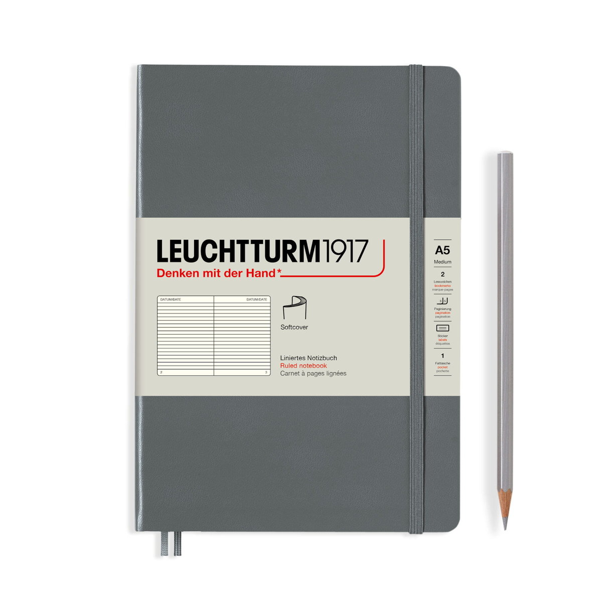 Notatnik Leuchtturm1917 Medium A5, miękka oprawa, linie, antracytowy