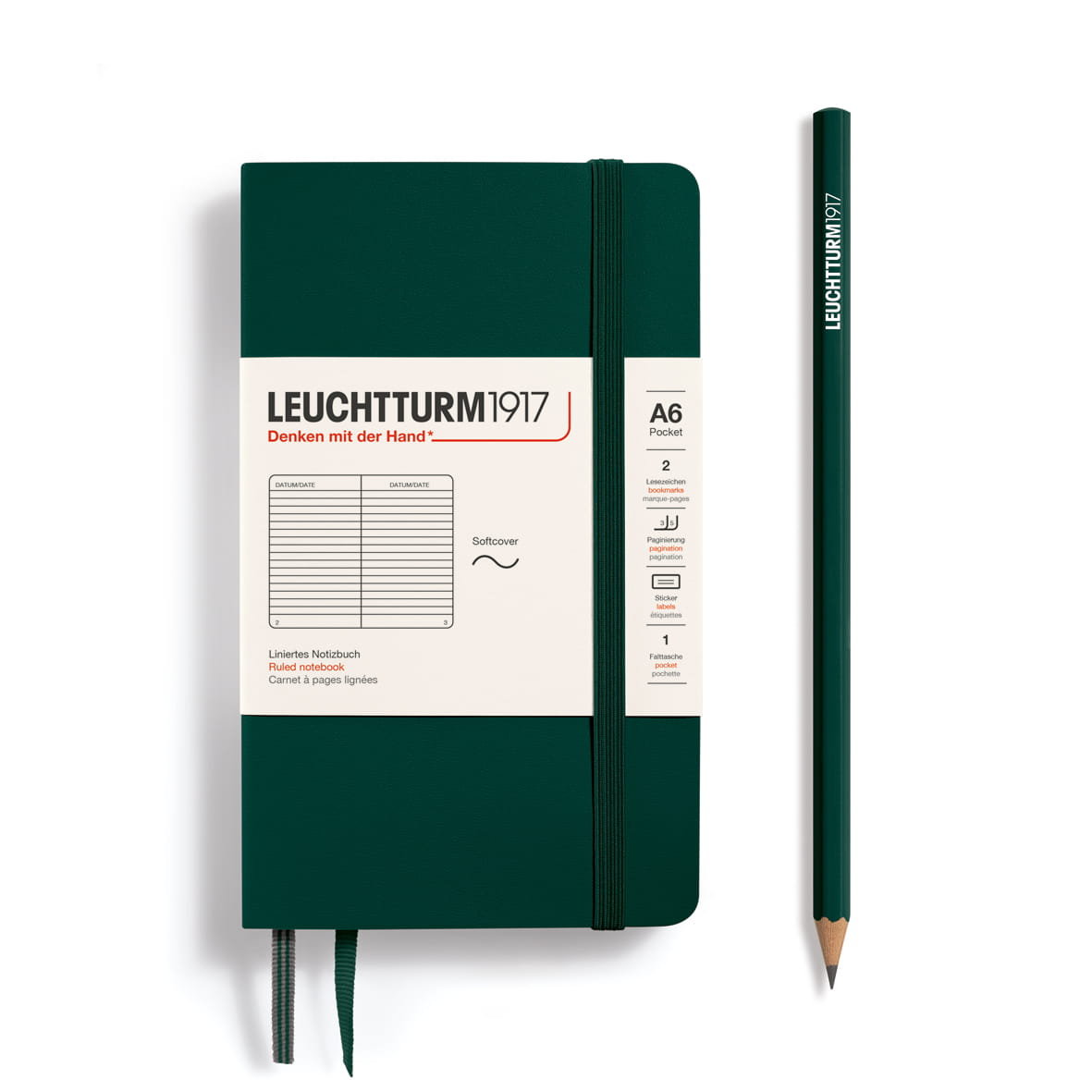 Notatnik Leuchtturm1917 Pocket A6, miękka oprawa, linie, Forest Green
