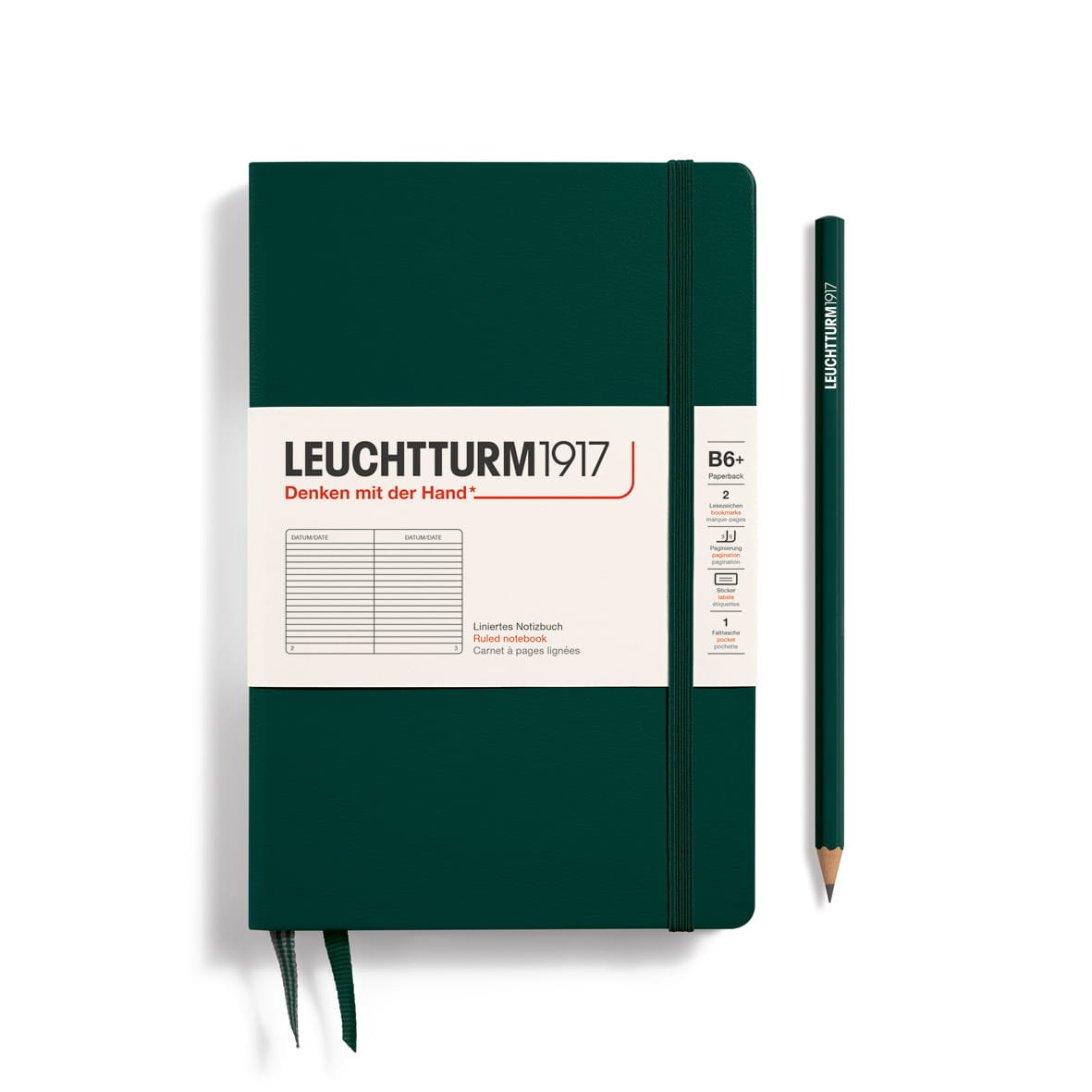 Notatnik Leuchtturm1917 Paperback B6+, Twarda Oprawa, Linie, Forest Green
