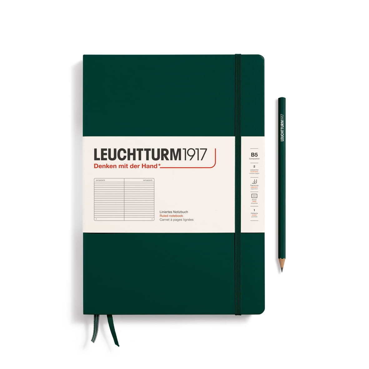 Notatnik Leuchtturm1917 Composition B5, Twarda Oprawa, Linie, Forest Green