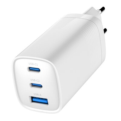 Ładowarka PowerDelivery 1xA 2xC GaN 65W Biała