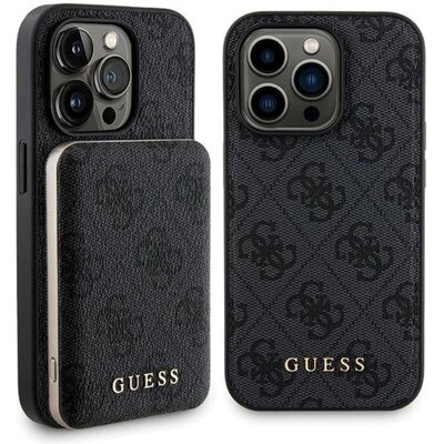 Guess Zestaw do iPhone 15 Pro Max + Powerbank 5000mAh MagSafe 4G Metal Logo Czarny