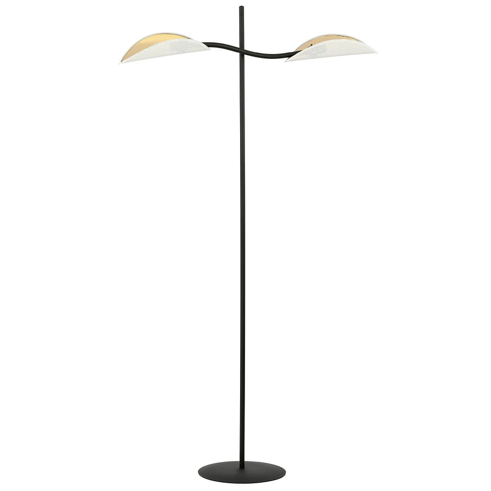 Lampa podłogowa stojąca, klosze biało-złote – Lotus PD 1107/PD