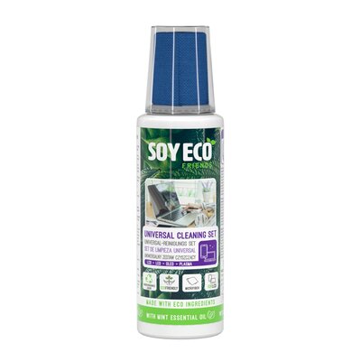 Zestaw 2w1 do czyszczenia ekranów SOYECO, Eco, środek czyszczący 100 ml + mikrofibra 20x20