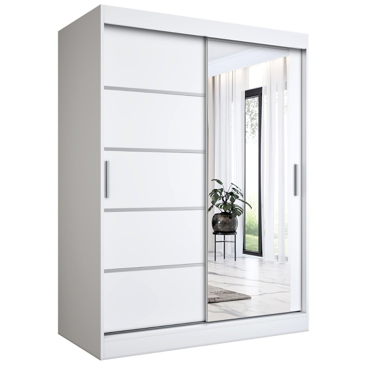 Szafa przesuwna MODUO COMFORT 2 150 biała mat z lustrem