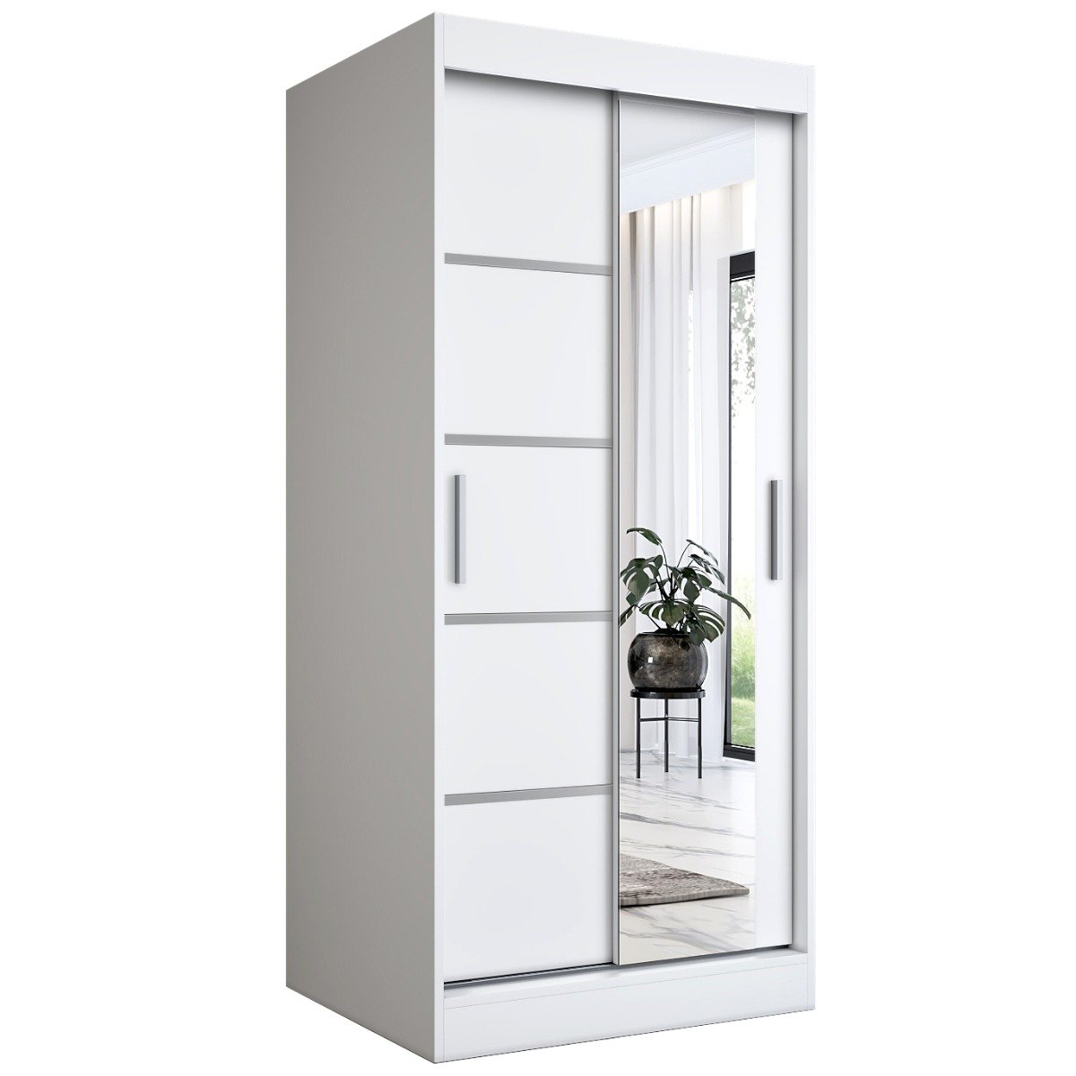 Szafa przesuwna MODUO COMFORT 2 90 biała mat z lustrem