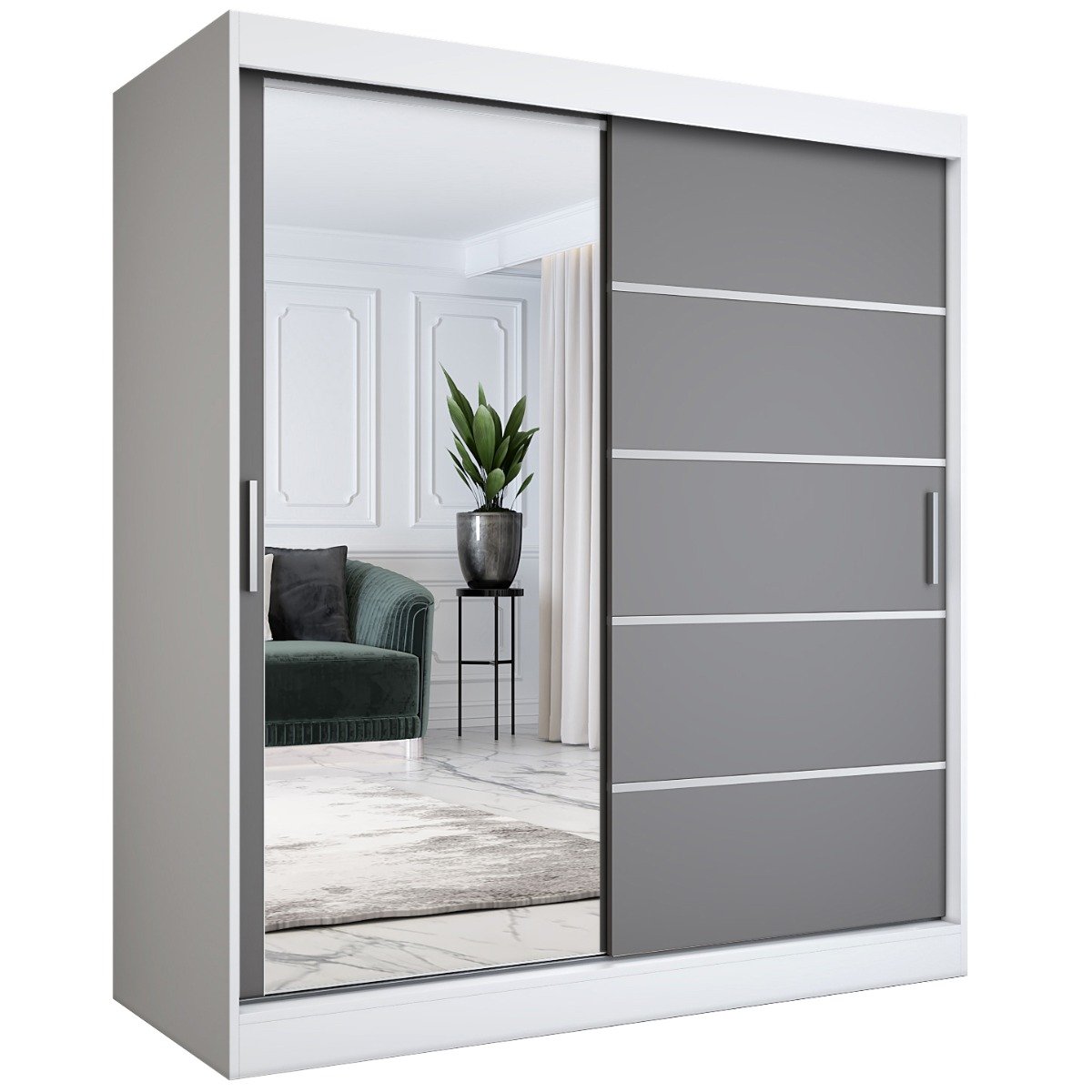 Szafa przesuwna MODUO COMFORT 3 180 biała mat/antracyt z lustrem